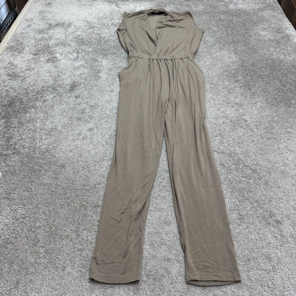 SEN Wrap Sleeveless Jumpsuit Womens 2 Medium Taupe Brown V-Neck Stretch Casual